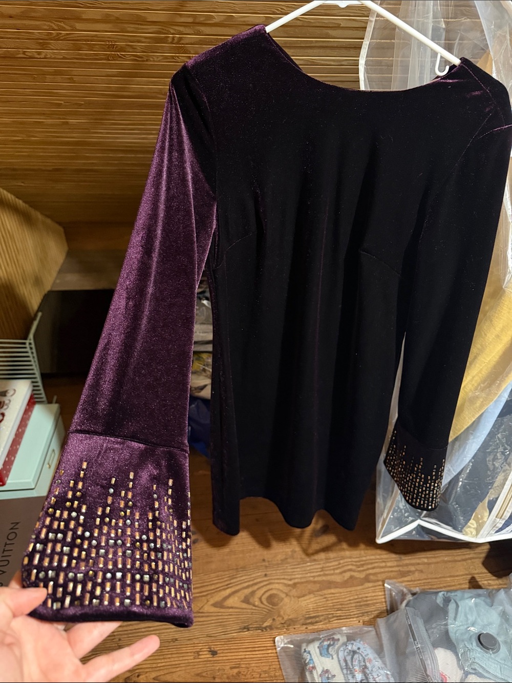Velvet Long-Sleeve Party Dress in Deep Plum